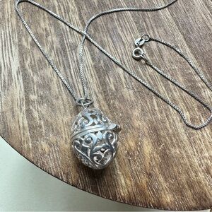 Filigree Egg Locket Pendant Sterling Silver